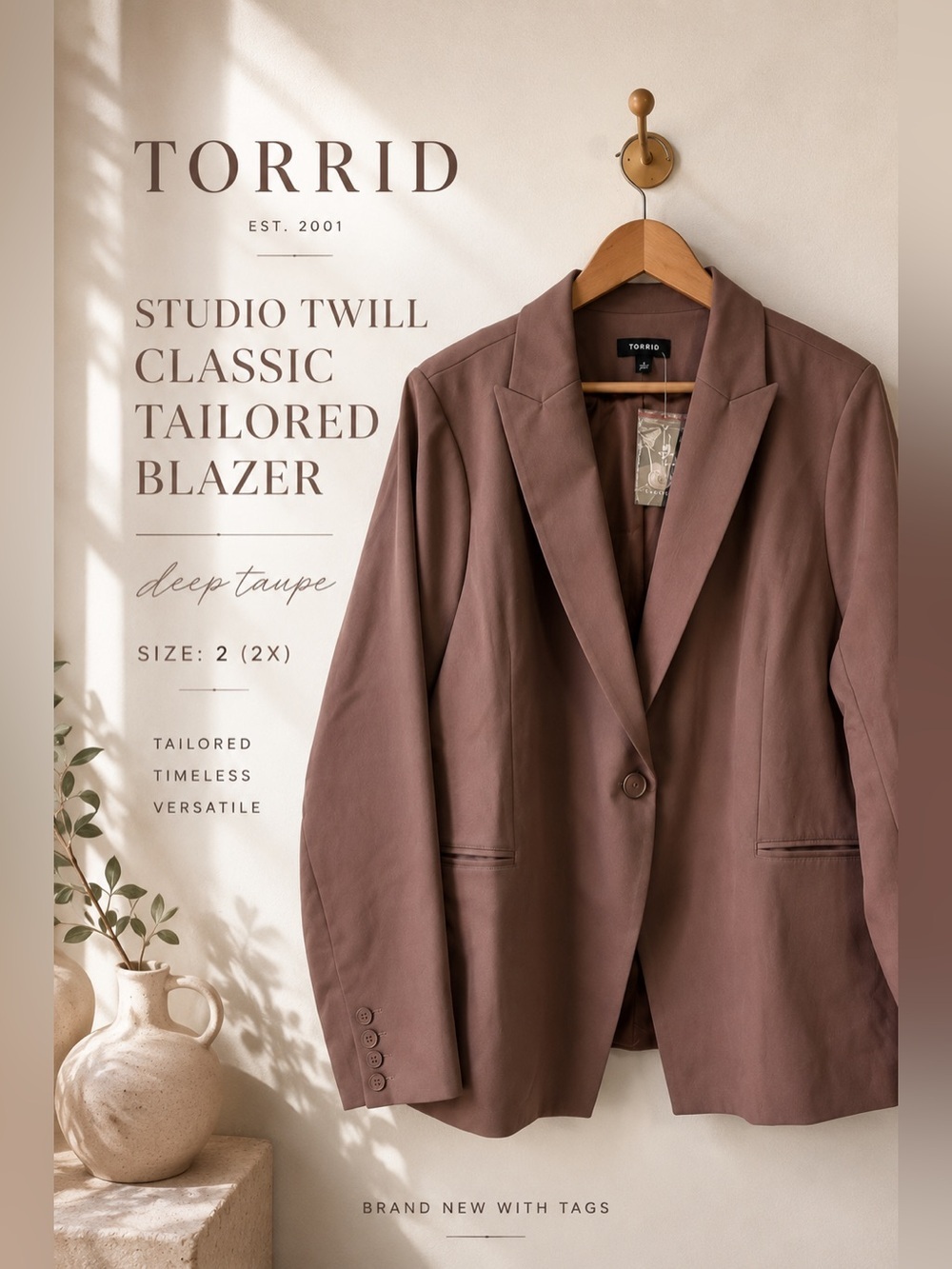 Torrid Studio Twill Classic Tailored Blazer Deep Taupe NWT Size 2X
